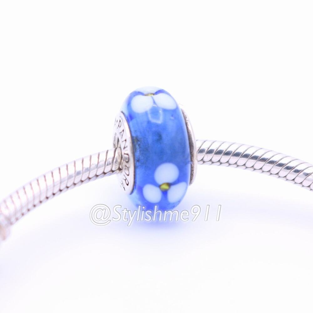 Authentic PANDORA Retired Blue Murano Glass Flowers Bead - 790609 - Picture 4 of 10